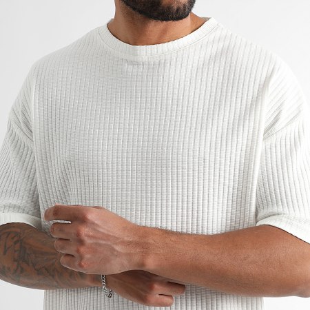 LBO - Lot De 2 Tee Shirts Oversize Larges Texturés 3835 3780 Blanc Marron